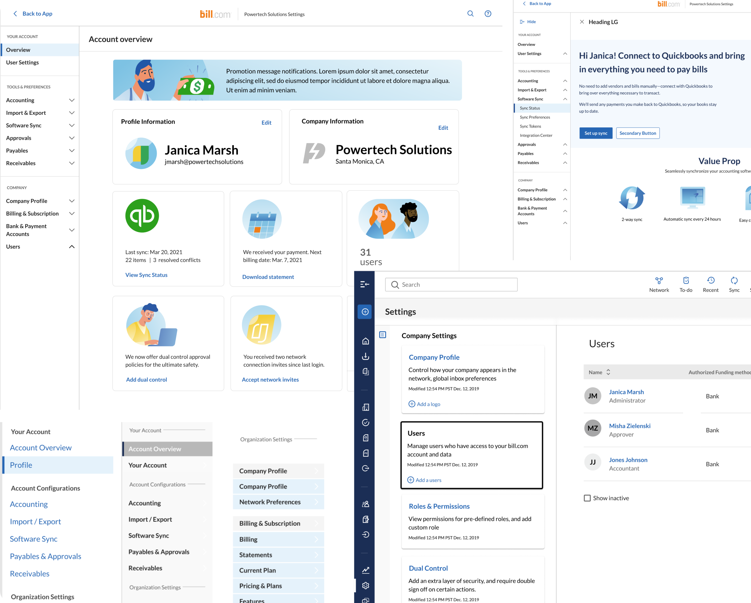 Settings visual design design exploration mockups