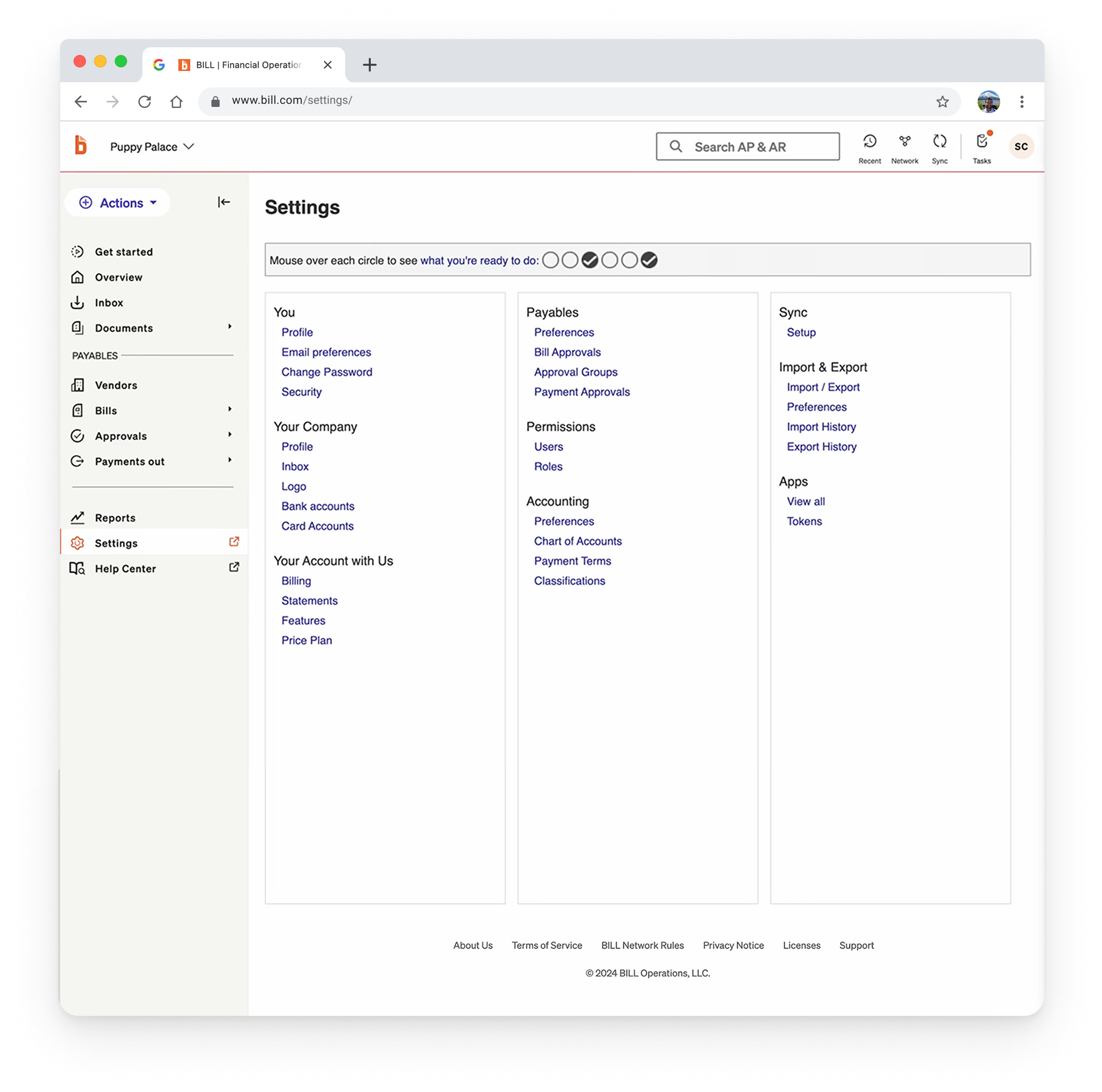 Settings menu before redesign screenshot