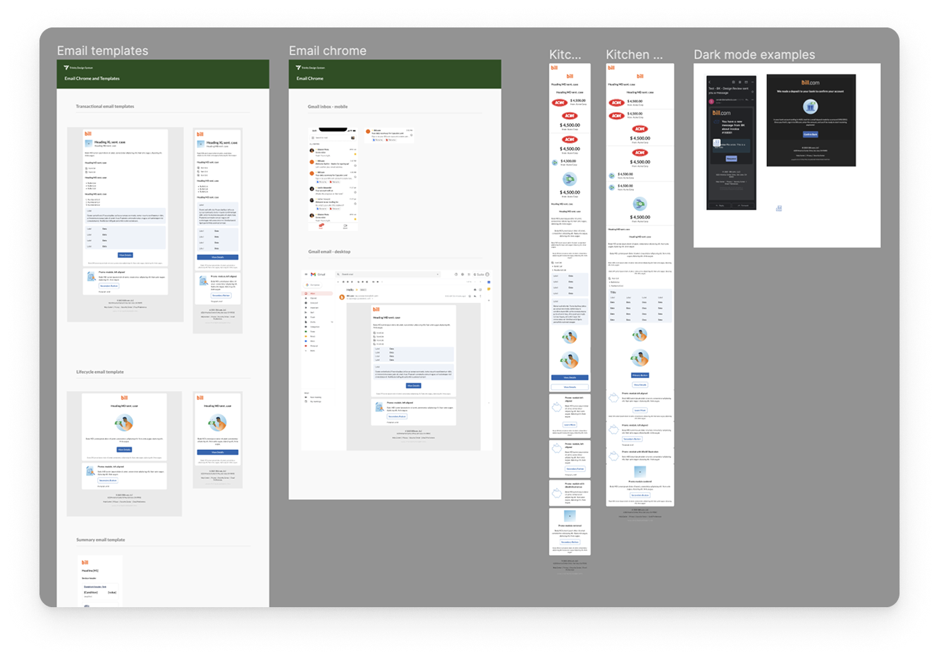 A screenshot of email templates and design system